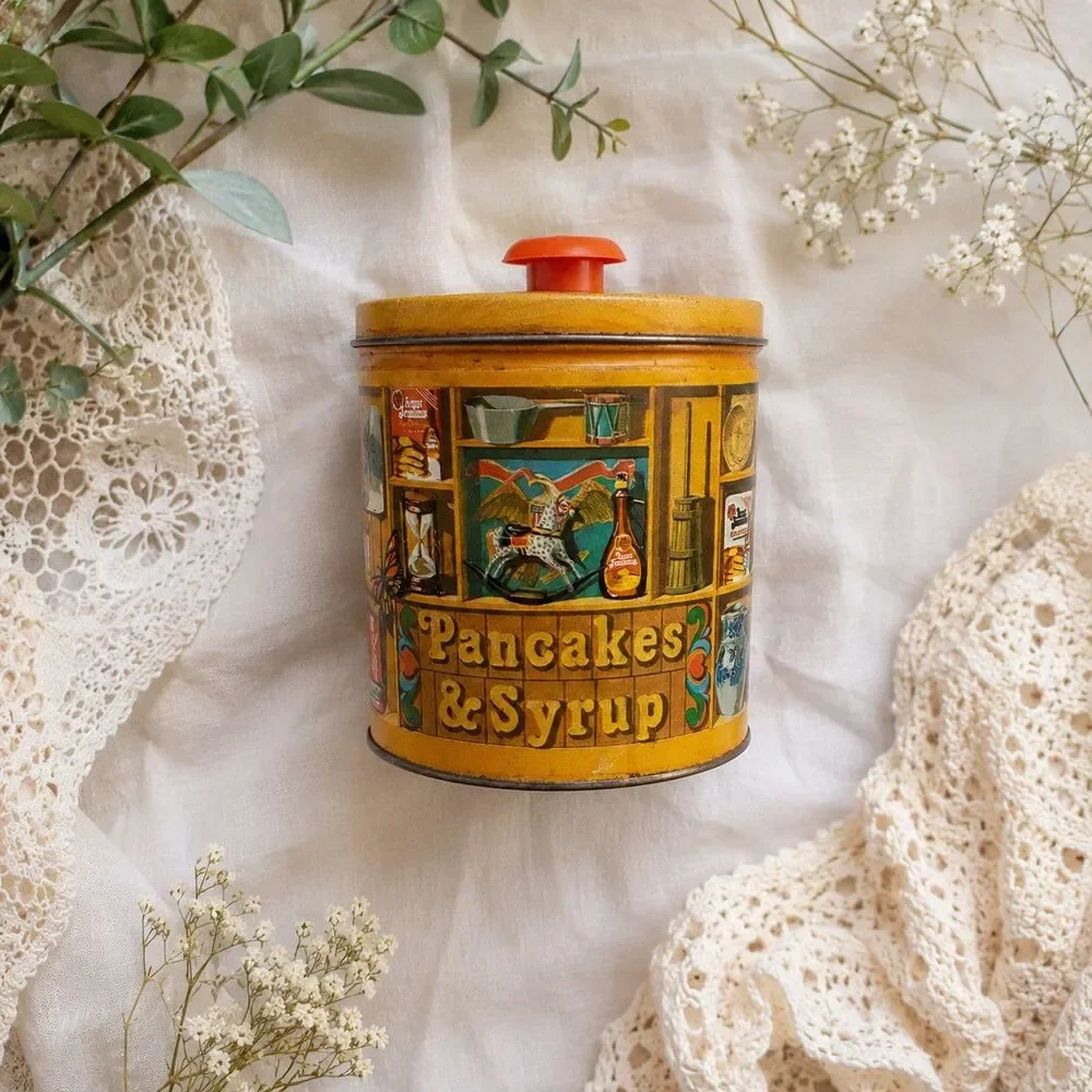 Vintage 1984 Quaker Oats Limited Edition Pancakes & Syrup Tin Canister w/ Lid